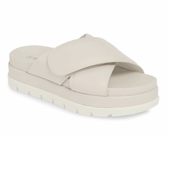 J/SLIDES Shoes - J/Slides Bella Platform Ivory Leather Slide Sandal